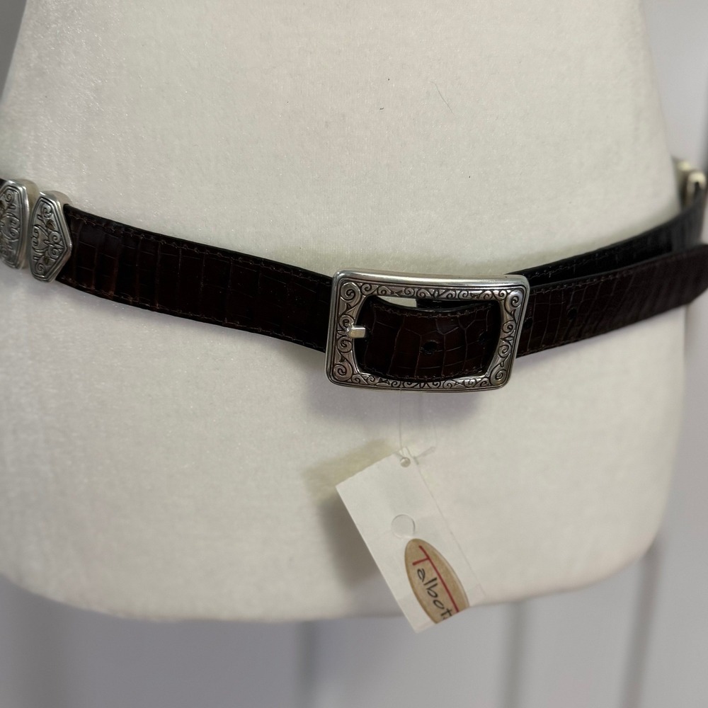 Talbots Croco Embossed Leather Belt Women Large Brown NWT